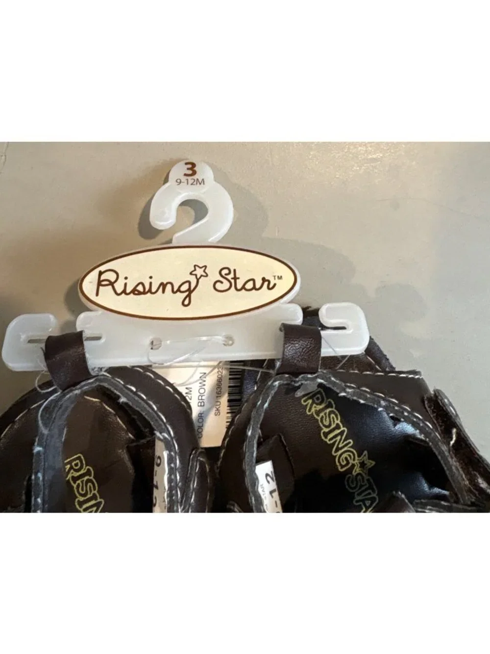 Rising Star Baby Sandals Brown Faux Leather Size 9-12M With Hook & Loop Closure
